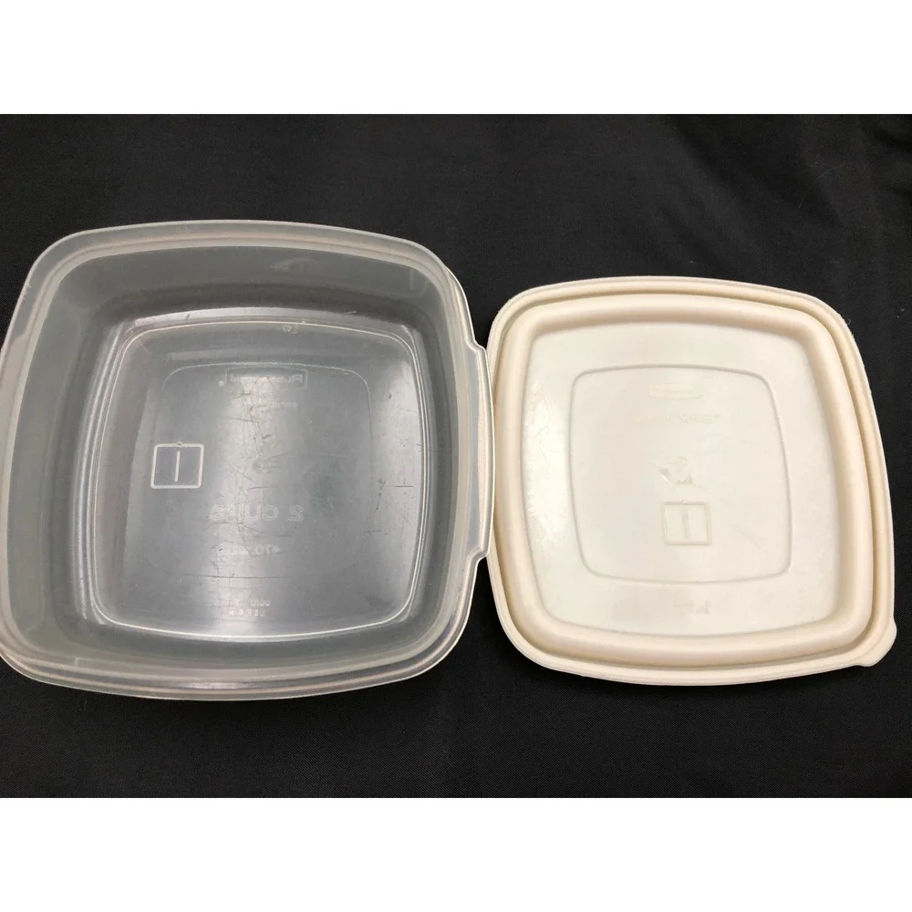 Vtg Rubbermaid Servin Saver Food Storage Set 12 Cup Rectangular 2 Cup Sq Almond